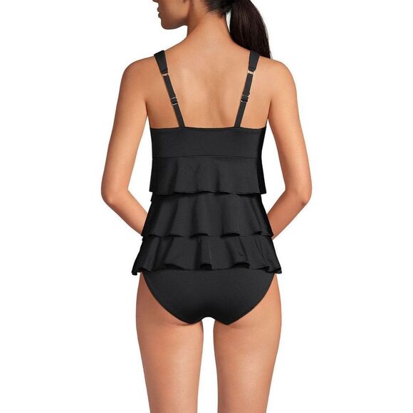 Land's End One Piece smoothing Control Fauxkini One Piece Swimsuit Black Various - Picture 7 of 8